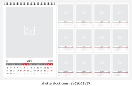 Wall calendar 2024 template A4 english