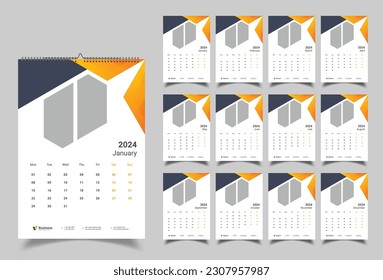 Wall Calendar 2024 Template Design, Year Planner 2024
