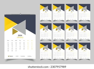 Wall Calendar 2024 Template Design, Year Planner 2024