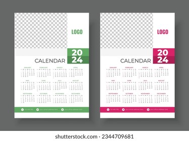 Diseño de plantillas de Calendario Parcial 2024. Diseño de plantilla de calendario de pared de una página lista para imprimir para 2024