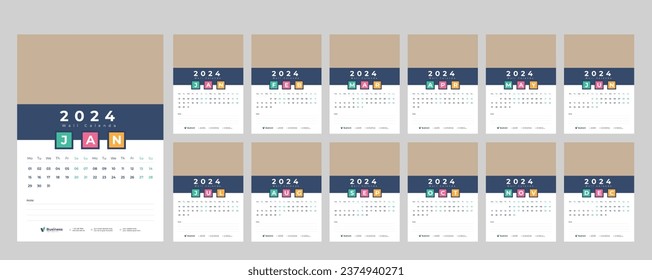 Wall Calendar 2024 Template Design