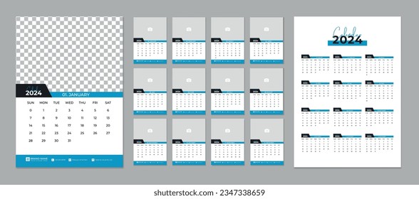 Wall Calendar 2024 Template. ditable 2024 calendar design template