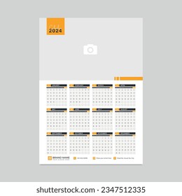 Wall Calendar 2024 Template. Modern 2024 calendar. week start Monday.