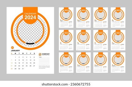 Wall Calendar 2024 Template. Modern design 2024 calendar template