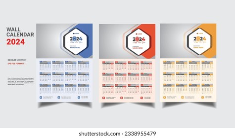 Wall Calendar 2024 Template week start Monday corporate design template vector