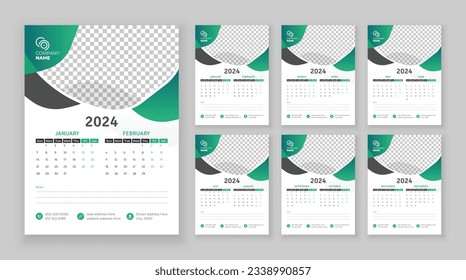 Wall calendar 2024, Vector wall calendar 2024, Corporate and business planner template in English, Week start Sunday, Wall calendar in a minimalist style
