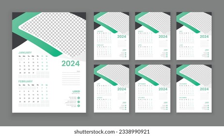 Wall calendar 2024, Vector wall calendar 2024, Corporate and business planner template in English, Week start Sunday, Wall calendar in a minimalist style