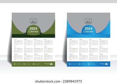 Wall Calendar 2024 year, 12 Months, Week Starts Sunday, wall calendar, flyer design, cover template vector, advertisement creative.
