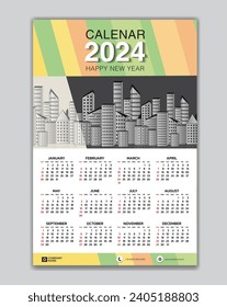 Wall calendar 2024 year geometric template vector with Place for Photo and Logo. Week Starts on sunday. desk calendar  2024 design, Set of 12 Months, printing media, poster, calendar 2024 design