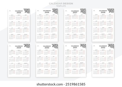 Wall calendar 2025 - 2032 years mandala creative set collection design template