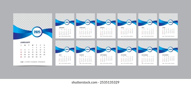 Calendario de pared 2025, diseño de calendario corporativo 2025