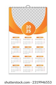  Wall Calendar 2025, Wall calendar design template for 2025, minimalist, clean, and elegant design Calendar for 2025,wall calendar template design