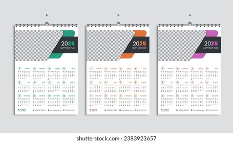 Wall Calendar 2025 Design Template Bundle, Weeks Starting Monday Clean, elegant white background template and luxury concept, suitable for home school, college and office