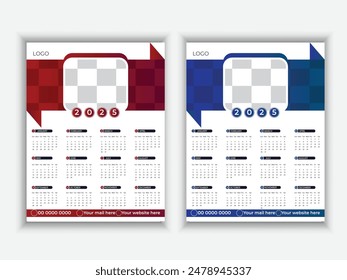 Wall Calendar 2025, Wall calendar design template for 2025 minimalist, clean, and elegant design Calendar for 2025.