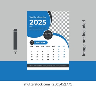 Calendario de pared 2025, Plantilla de diseño de calendario de pared para 2025