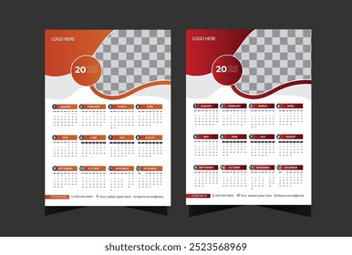 Wall calendar 2025 design template, week starting from Monday. Clean, elegant template schedule planner, abstract gradient color luxury concept, perfect use in home, school, college and office.