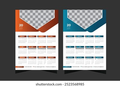 Wall calendar 2025 design template, week starting from Monday. Clean, elegant template schedule planner, abstract gradient color luxury concept, perfect use in home, school, college and office.