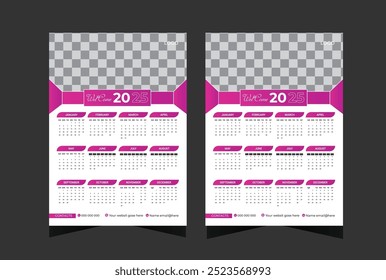 Wall calendar 2025 design template, week starting from Monday. Clean, elegant template schedule planner, abstract gradient color luxury concept, perfect use in home, school, college and office.