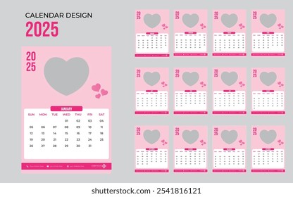 Calendario de pared 2025 Plantilla de diseño de calendario de pared para 2025 minimalista limpio