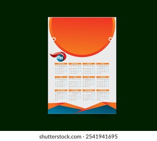 Wall calendar 2025 design template, week starting from Monday. Clean, elegant template schedule planner, abstract gradient color luxury concept, perfect use in home school college and office