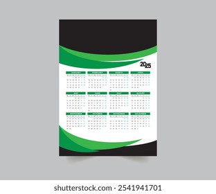 Wall calendar 2025 design template, week starting from Monday. Clean, elegant template schedule planner, abstract gradient color luxury concept, perfect use in home school college and office