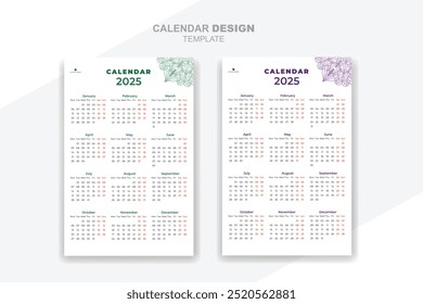 Wall calendar 2025 layout event with mandala design template