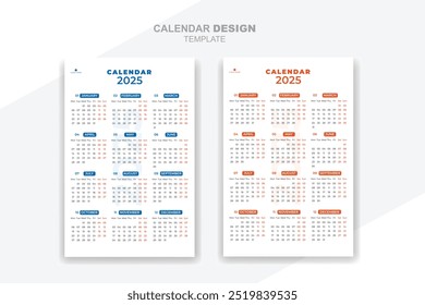 Wall calendar 2025 simple design template