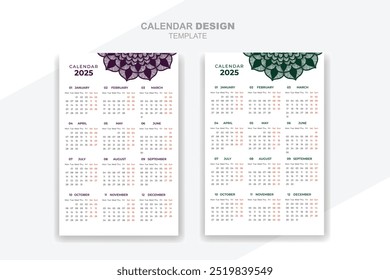 Wall calendar 2025 simple mandala print ready design template