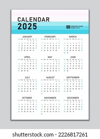 Wall calendar 2025 template, desk calendar 2025 design, Week start Sunday, business flyer, Set of 12 Months, Week starts Sunday, organizer, planner, printing media, calendar design pastel concept