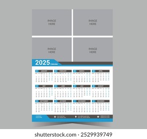 Calendario de pared 2025 Plantilla, moderno calendario de 12 meses de una página de diseño de calendario corporativo calendario de negocios. 