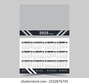 Wall calendar 2025 template, modern 12 month one page calendar design, corporate business calendar.
