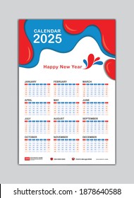 Wall Calendar 2025 template. Week Starts on Saturday. Set of 12 Months for calendar 2025 year. vector illustration.