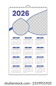 Wall-Kalender 2026, Wall-Kalender-Design-Vorlage für 2026, minimalistischer, sauberer und eleganter Design-Kalender für 2026,Wand-Kalender-Design