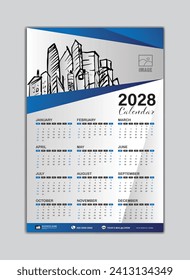Wall Calendar 2028 template. Week Starts on Saturday. Set of 12 Months for calendar 2028 year. Desk calendar 2028 template. Printing design. polygon design. vector illustration.