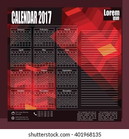 Wall calendar black white and red 2017