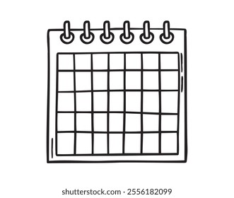 Wall calendar blank template doodle hand drawn icon. Outline drawing planning, diary line clipart symbol. Vector illustration