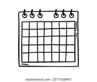 Wall calendar blank template doodle hand drawn icon. Outline drawing planning, diary line clipart symbol. Vector illustration