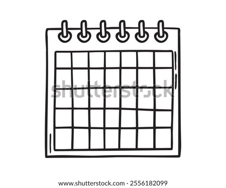 Wall calendar blank template doodle hand drawn icon. Outline drawing planning, diary line clipart symbol. Vector illustration