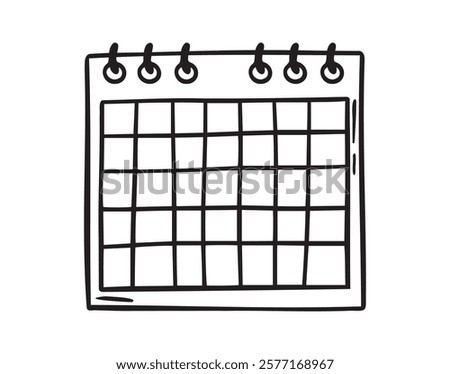 Wall calendar blank template doodle hand drawn icon. Outline drawing planning, diary line clipart symbol. Vector illustration