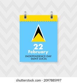 Wall calendar with date 22 February on gray background. Saint Lucia Independence Day 