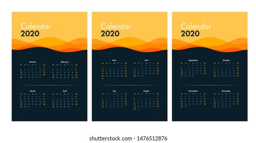 Wall Calendar Design 2020 Template Vector Illustration Orange Color Style