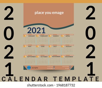 Wall Calendar Design 2021. One Page Wall Calendar Design 2021. The week starts on Saturday.2021 New Year Calendar Design Template
