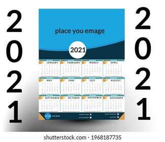 Wall Calendar Design 2021. One Page Wall Calendar Design 2021. The week starts on Saturday.2021 New Year Calendar Design Template