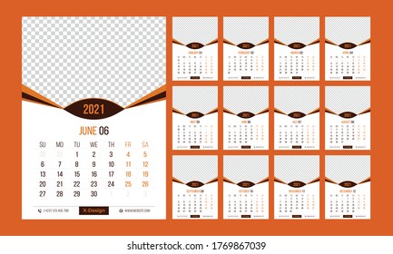 wall calendar design for 2021, schedule calendar, events calendar, meeting planner, desk calendar template