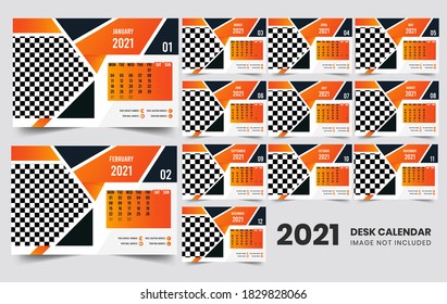 Wall Calendar Design 2021, Set Wall Calendar template design with Place for Photo and Company Logo. Week Starts on Monday. Set of 12 Months