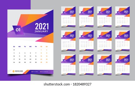 Wall Calendar Design 2021 Template, 12 Months Included , A3 Size , Print Ready File 