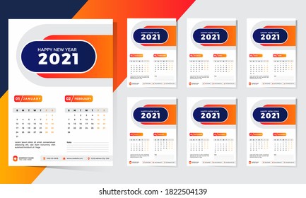 Wall Calendar Design 2021 Template, 12 Months Included , A3 Size , Print Ready File 