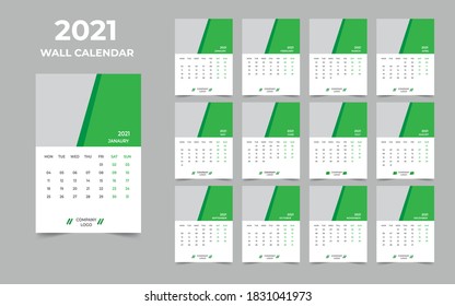 Wall calendar design 2021 template Set of 12 Months, Week starts Monday, Stationery design, calendar planner
