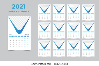 Wall calendar design 2021 template Set of 12 Months, Week starts Monday, Stationery design, calendar planner
