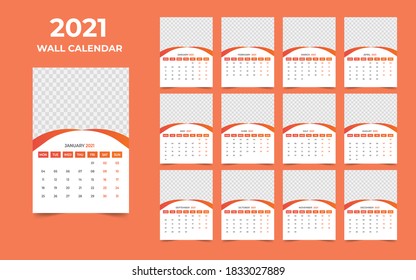 Wall calendar design 2021 template Set of 12 Months, Week starts Monday, Stationery design, calendar planner
